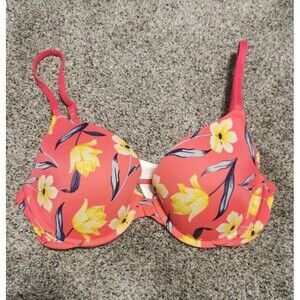 Victoria's Secret PINK 34 C push-up Bra Wear Everywhere Red Floral Convertible